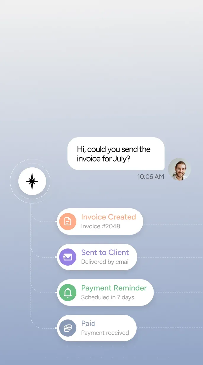 Invoices created, sent, and followed up automatically (mobile)