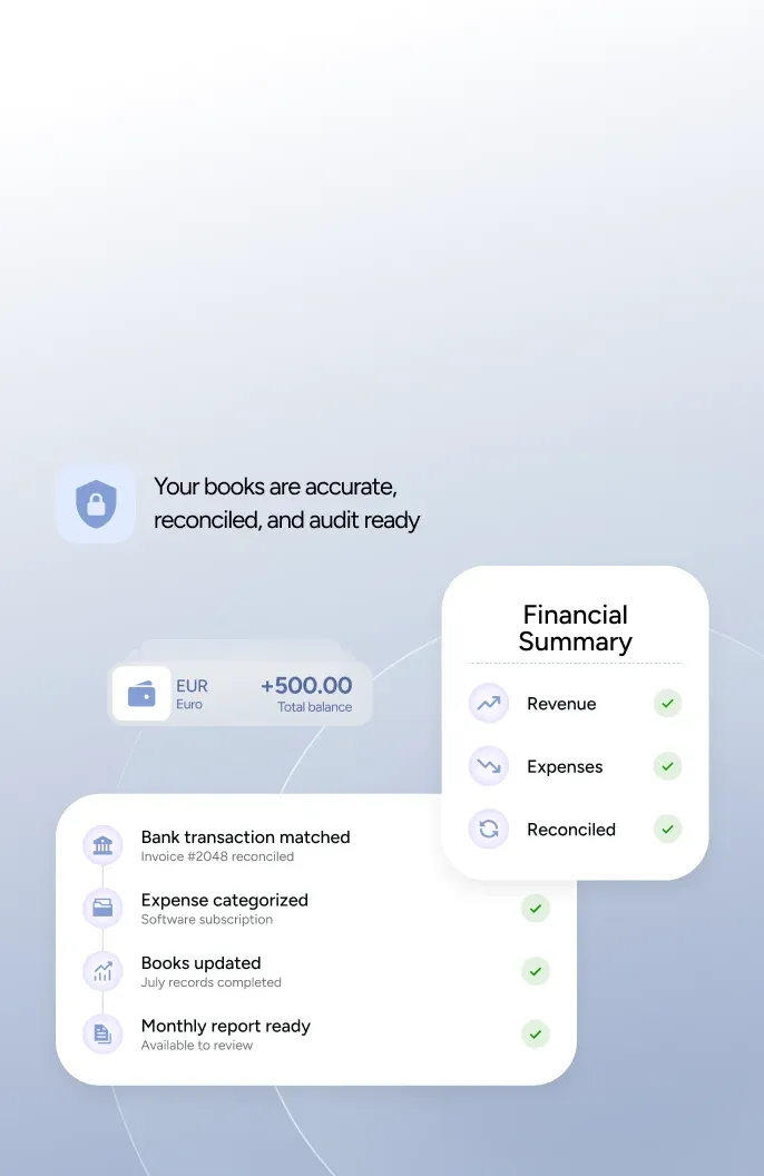 Transactions reconciled and books kept current (mobile)