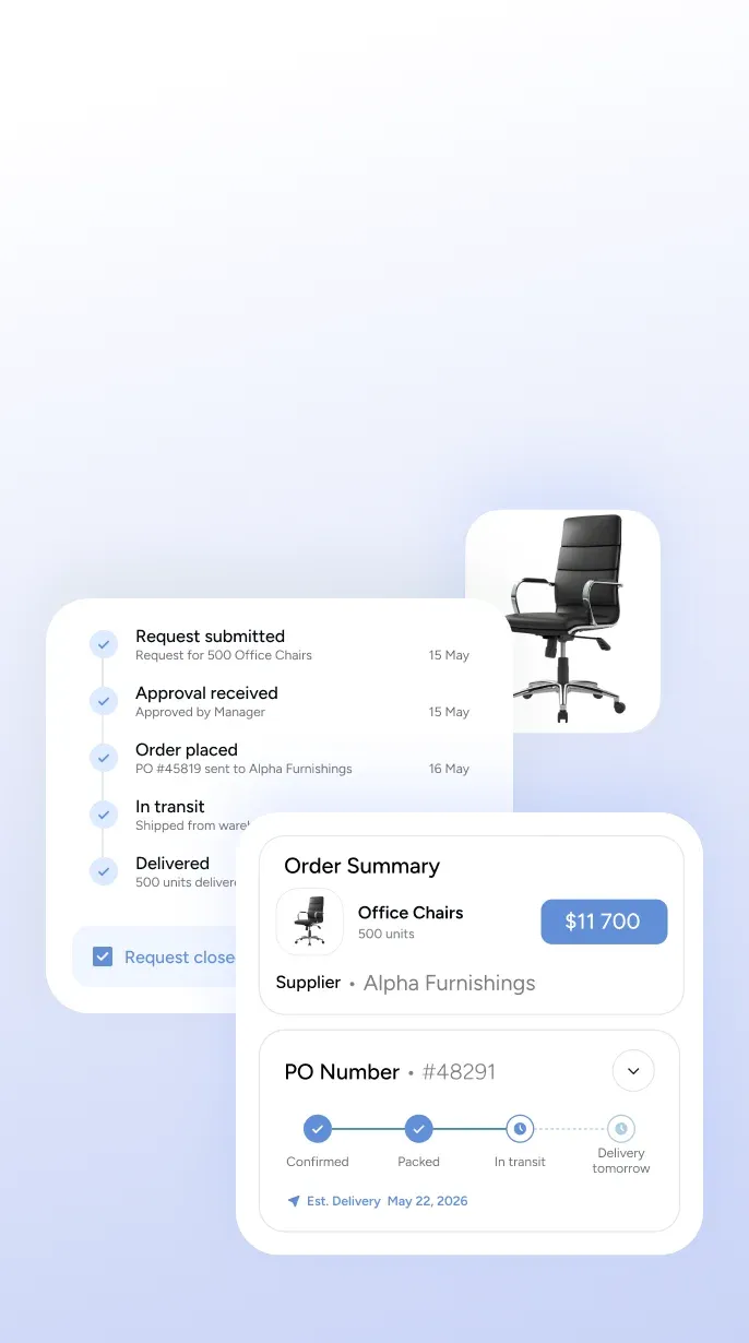Every order tracked from approval to delivery (mobile)