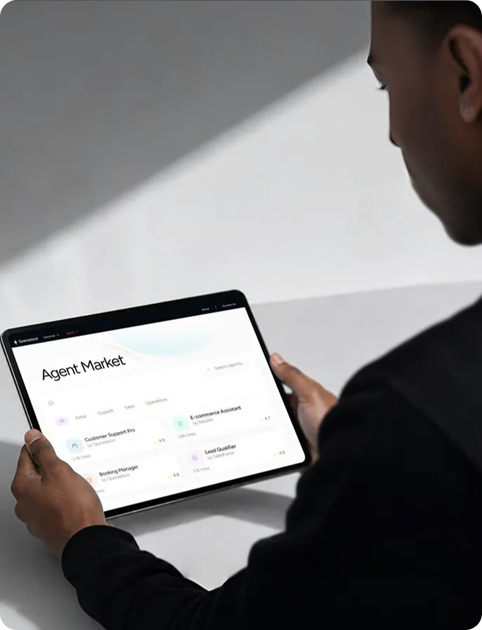 Person browsing the Agent Market on a tablet